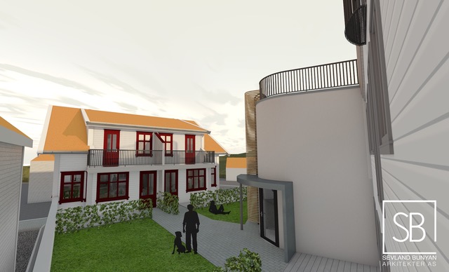 Hus sett fra fellesområde